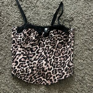 Sincerly Jules Leopard Lace-Trim Bustier Camisole - Black & Beige